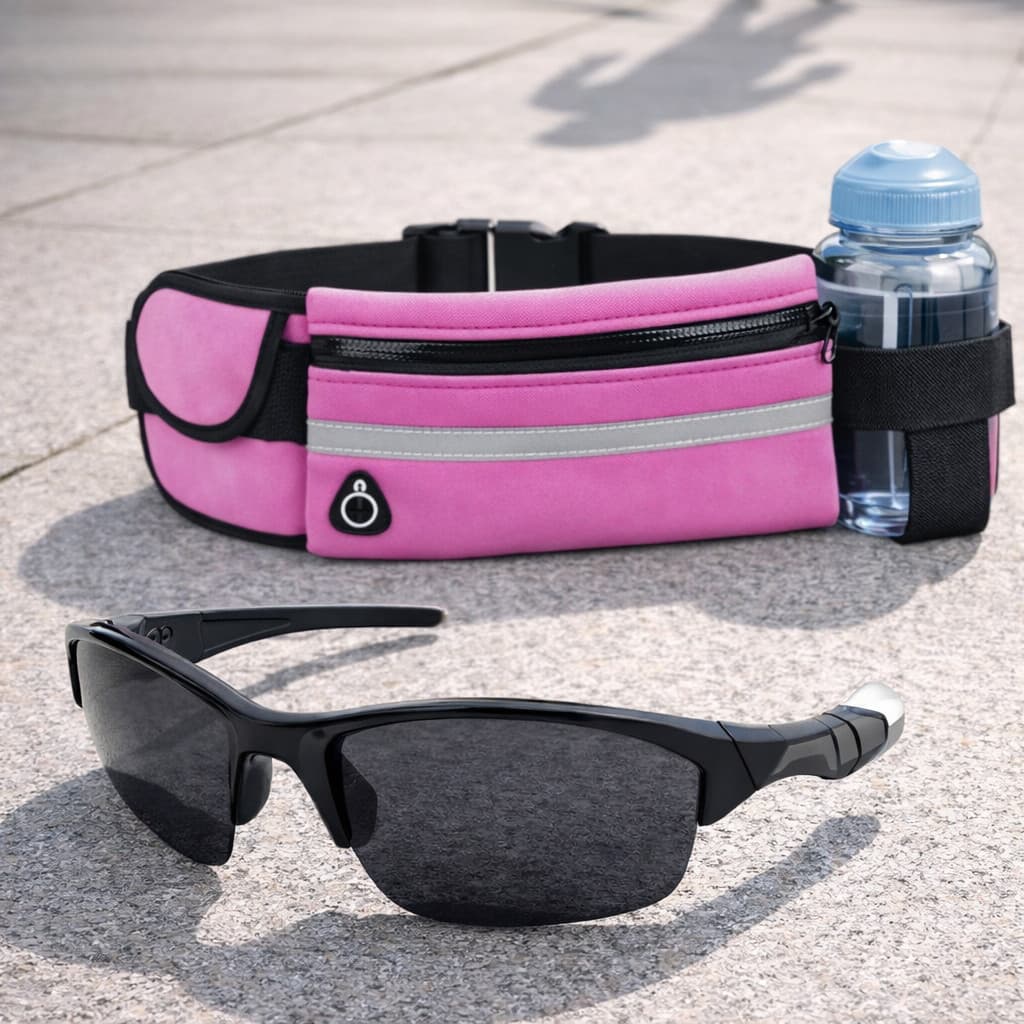 Kit Óculos Esportivo Masculino Leve, Resistente e Proteção UV400  + Pochete Moderna Corrida Ciclismo