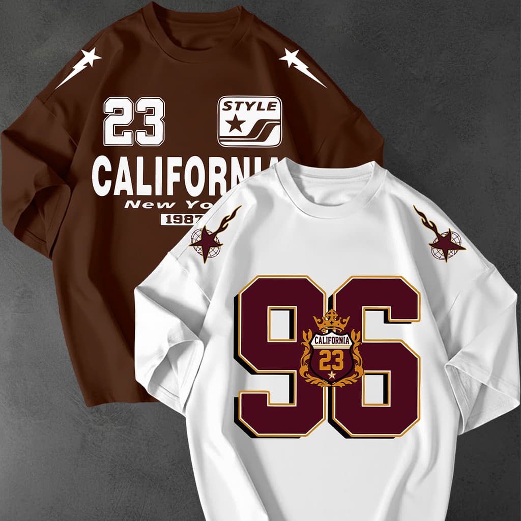 Kit 2 Camisetão Oversized Streetwear Estampa California 96 32 College Unissex Larga Solta Academia