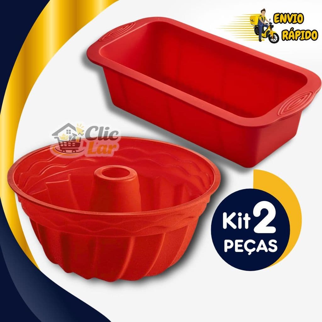 Kit 2 Forma Antiaderente de Silicone Para Assar Bolos Pães Pudim Assadeira Confeitaria Criativa
