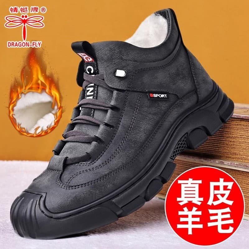 Dragonfly marca botas de neve masculino inverno velo-velo quente Martin botas masculinas botas de couro genuíno lã de al