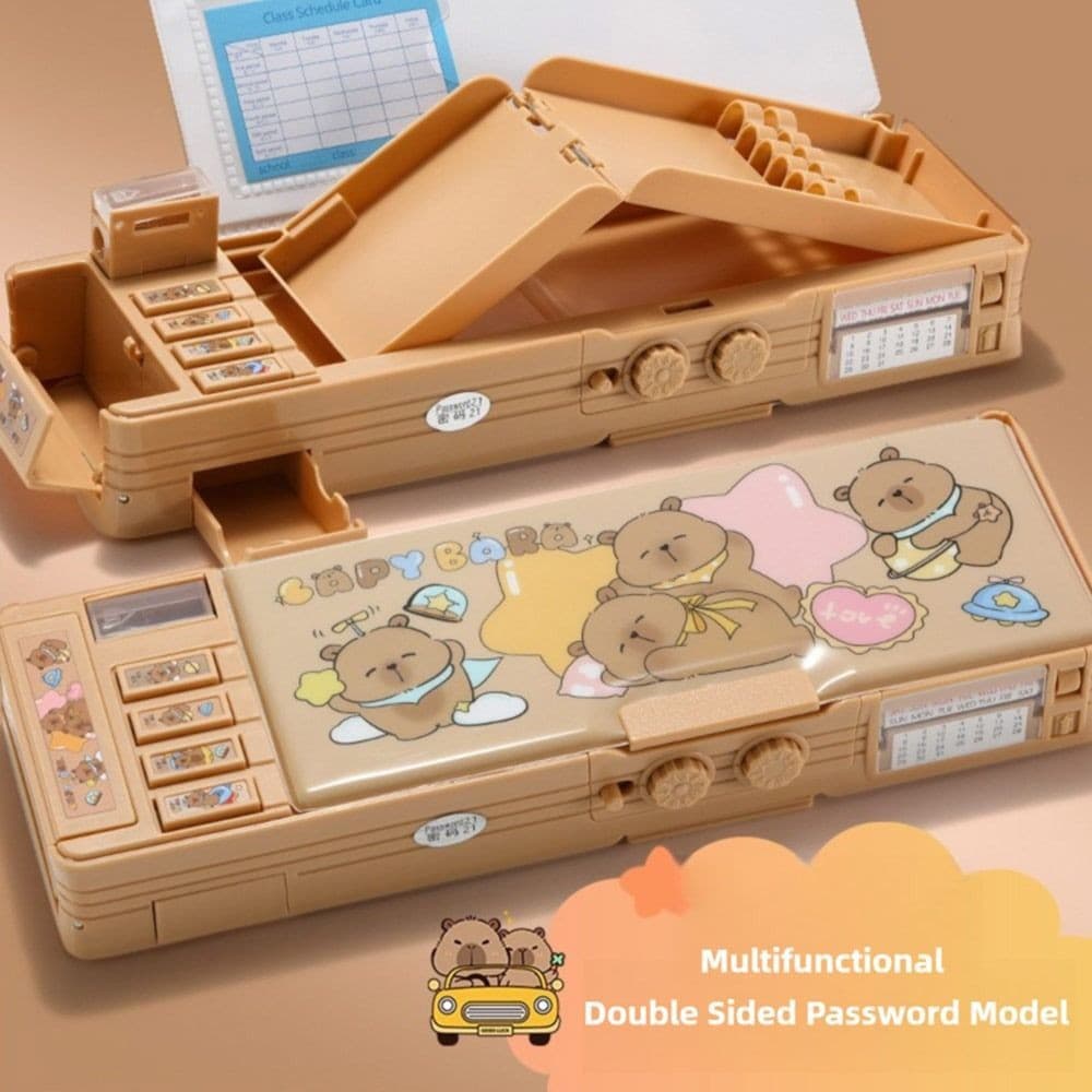 Estojo De Lápis Capivara , Com Trava Dupla De Grande Capacidade , Bolsa Em Camadas De Desenho Animado Para Escola-& *
