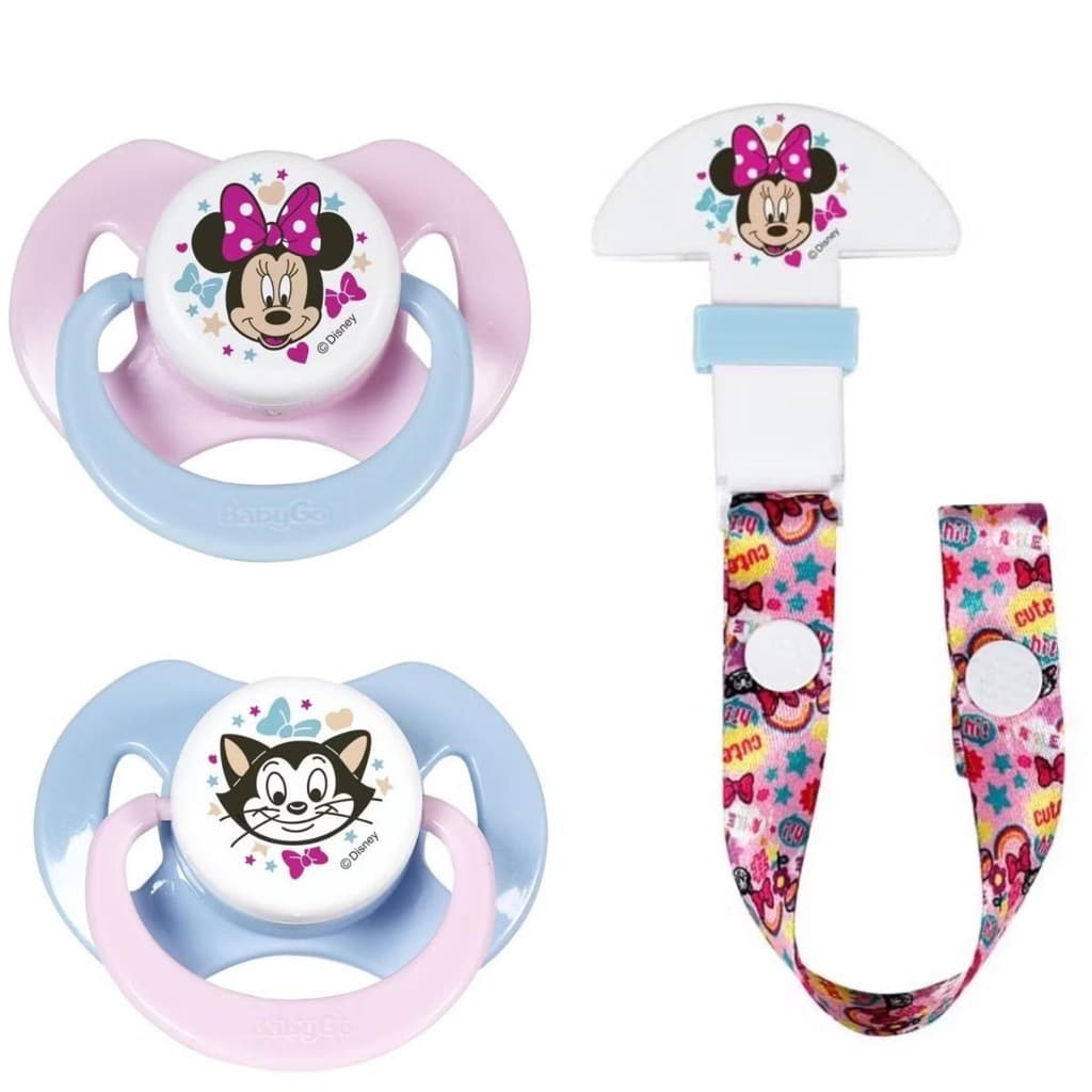 Kit de 1 Chupeta Orto Tam 1 ou Tam 2 c/ 1 Prendedor de Chupeta Minnie - Silicone Pepeta - Bico