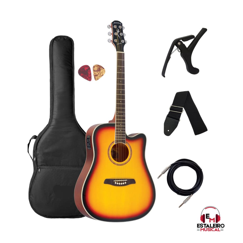 Violão Sunburt Eletrico Strinberg London LE30C SB + Acessórios