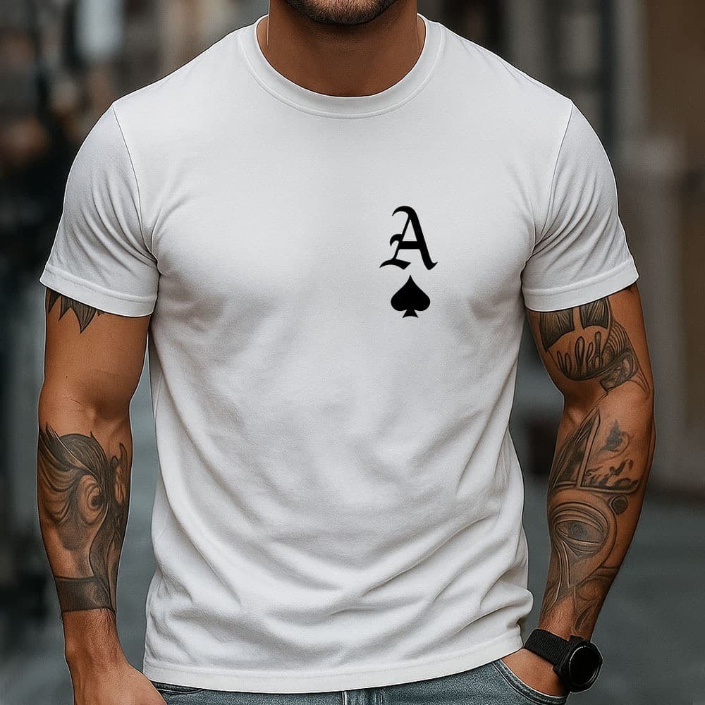 Camiseta Camisa Masculina Streetwear Carta Ás Espadas Estampa Casual Slim Moderna Estilo  Moda Urban