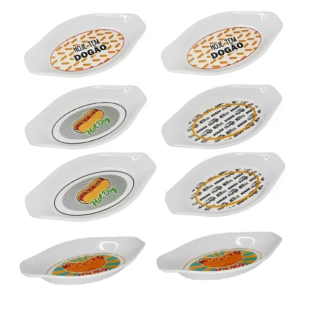 Kit 8 Pratos Para Cachorro Quente Hot Dog Formato Canoa