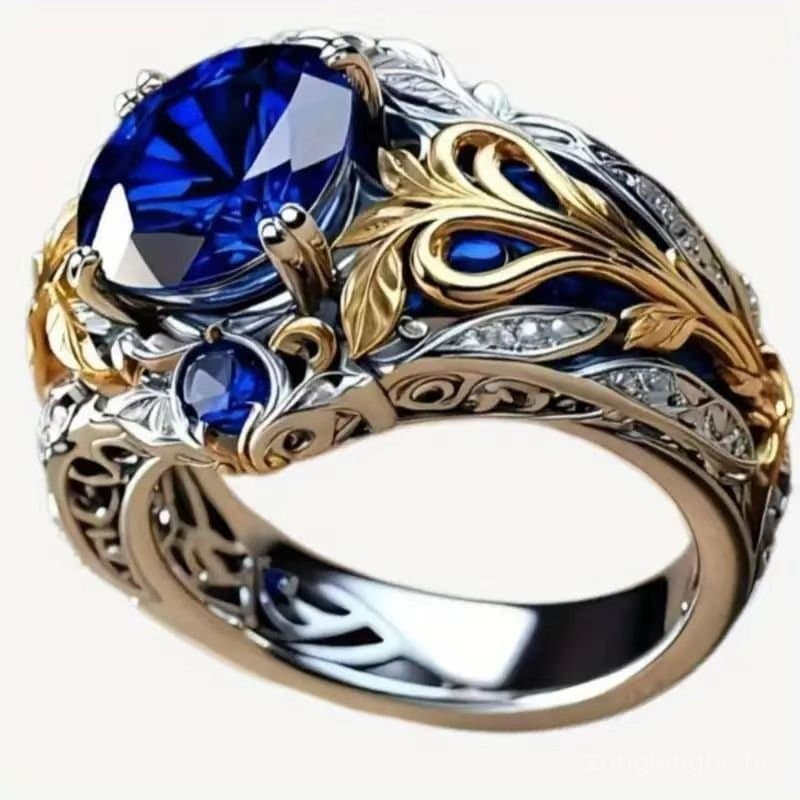 Novo Retro Incrustado Azul Zircão Anel Para Mulheres Homens Luxo Prong Configuração Personalidade Jóias Acessórios