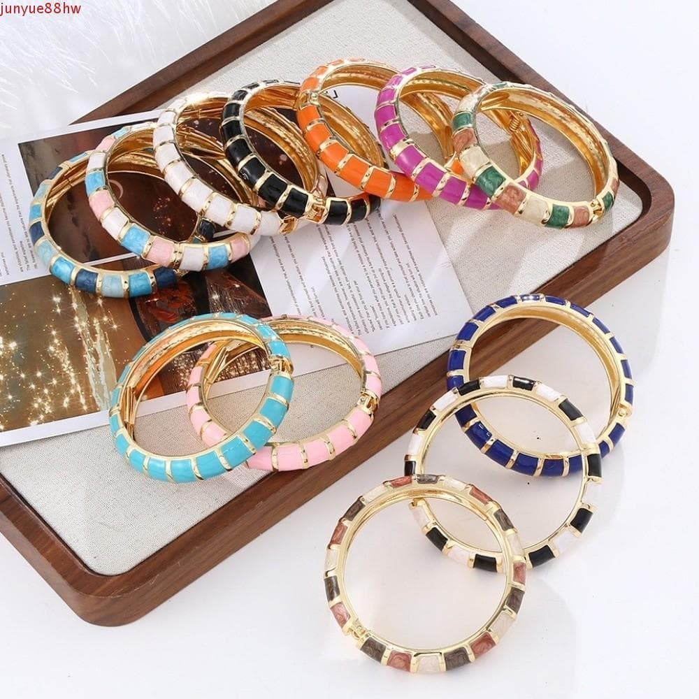 Pulseiras De Punho Esmaltado JUNYUE , Pulseira Elegante Vintage Boêmia De Óleo De Gotejamento Geométrica De Liga Larga