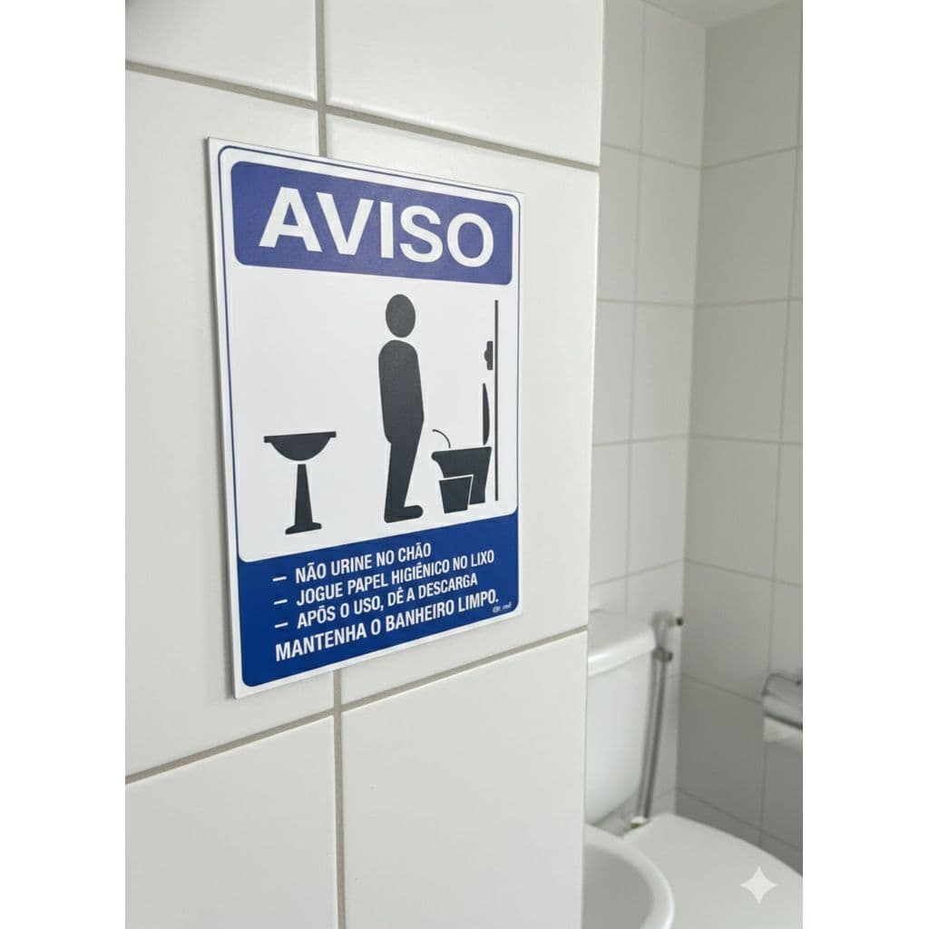 Placa Aviso Banheiro Masculino Regras de Uso Sinalização Empresa 20x15cm