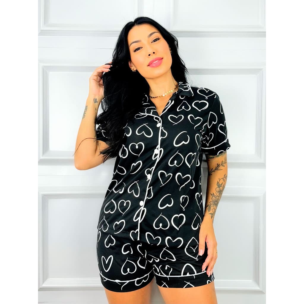 Pijama Feminino Adulto Short Doll Americano Gestante Amamentação Pós-Cirúrgico Verão