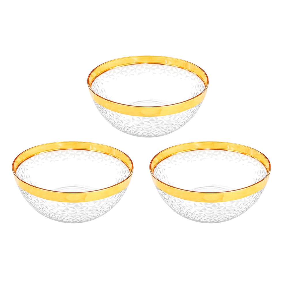 Kit 3 Bacia Fruteira Acrílica Canelado Salada Bolo Cozinha  Louça Chá 22cm Tigela Multiuso Decoração