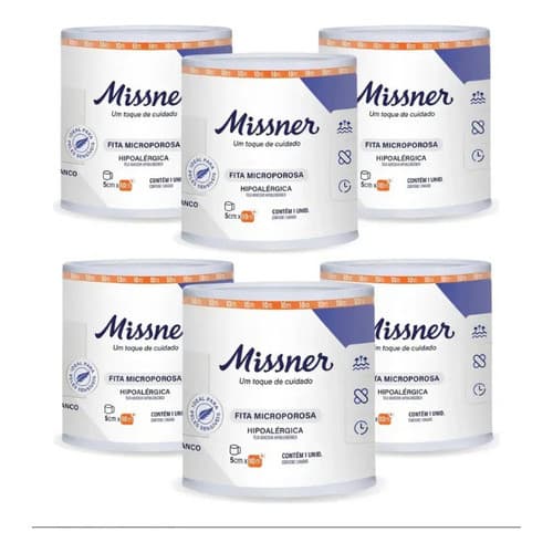 Fita Microporosa Branca 5 Cm X 10 M Missner Kit Com 6 Unid Branco