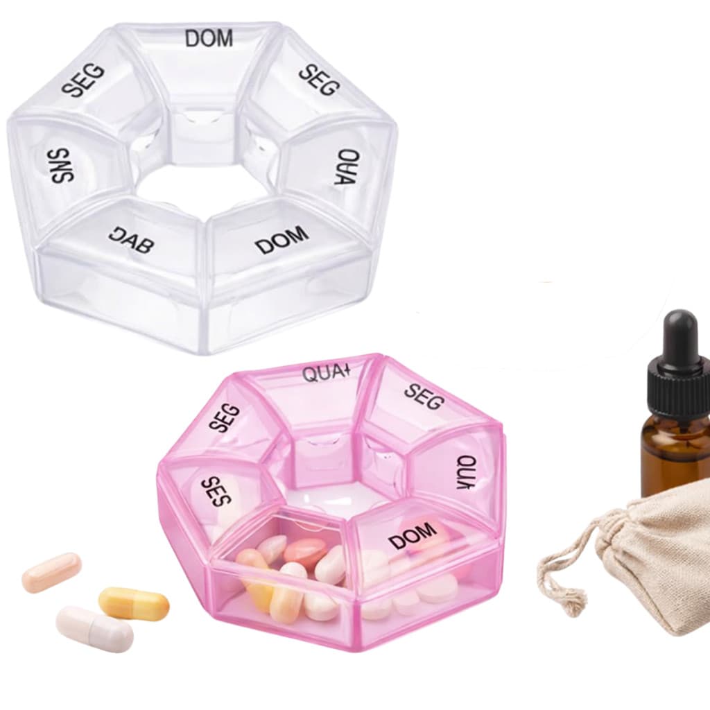Caixas Organizador Porta Comprimido Remedio Semanal 7 Dias Estojo Medicamento Redondo