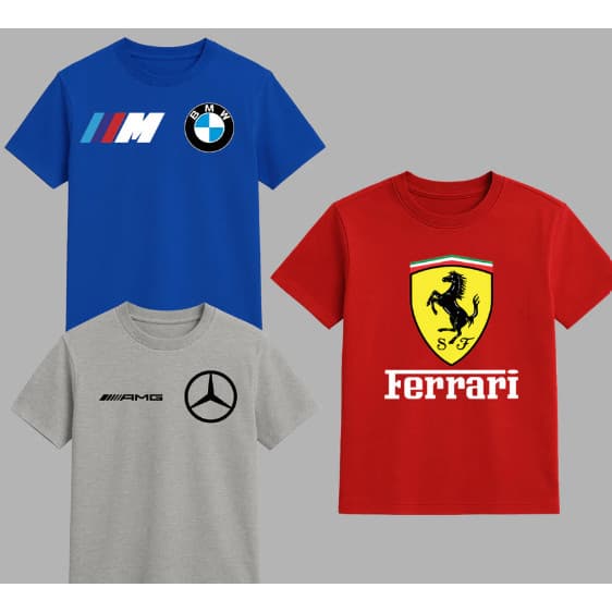 Kit 3 Camisetas Infantil Algodão Ferrari BMW Mercedes Carros Esportivos Masculina
