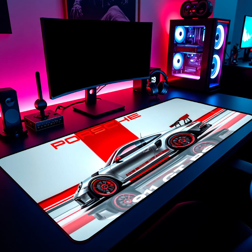 Mouse Pad Porsche 911 Gt3 Rs Gamer 65x30cm / 80x40cm / 90x50cm / 120x60cm Borda Costurada