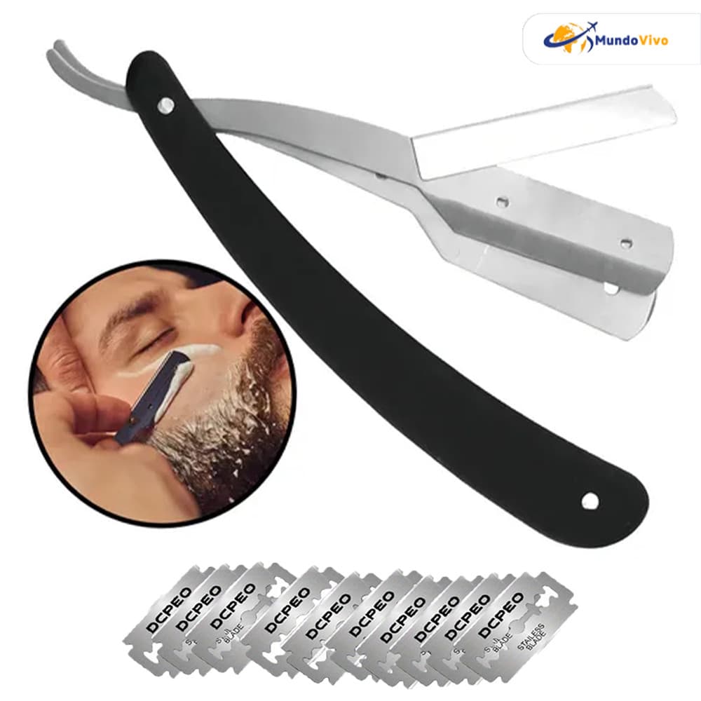 Conjunto Navalha Barbeiro com 10 ou 30 Lâminas Inox para Acabamento Perfeito