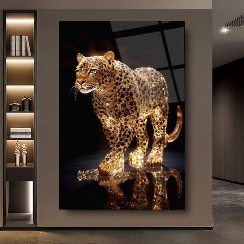 Quadro Decorativo personalizados Onça dourada brilhante