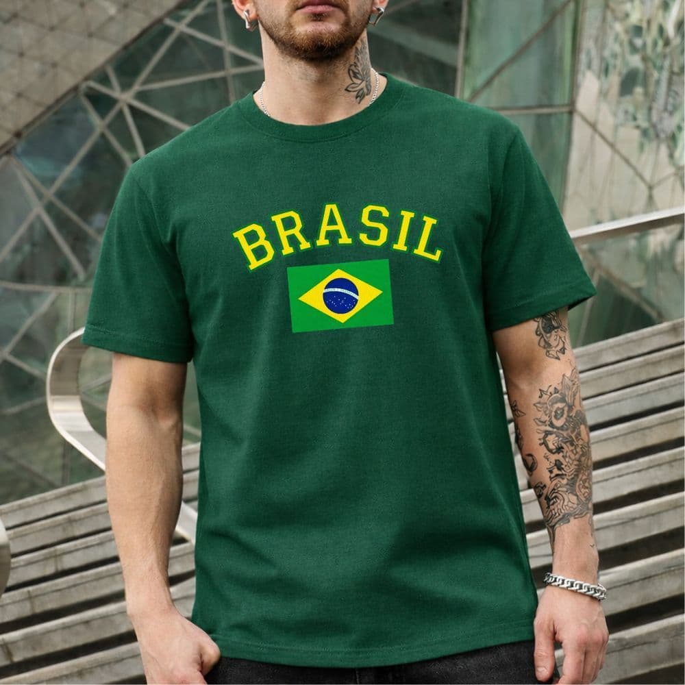 Camiseta Brasil Seleção Bandeira Masculina Algodão Copa do Mundo Estampada T-Shirt Unissex Estampada