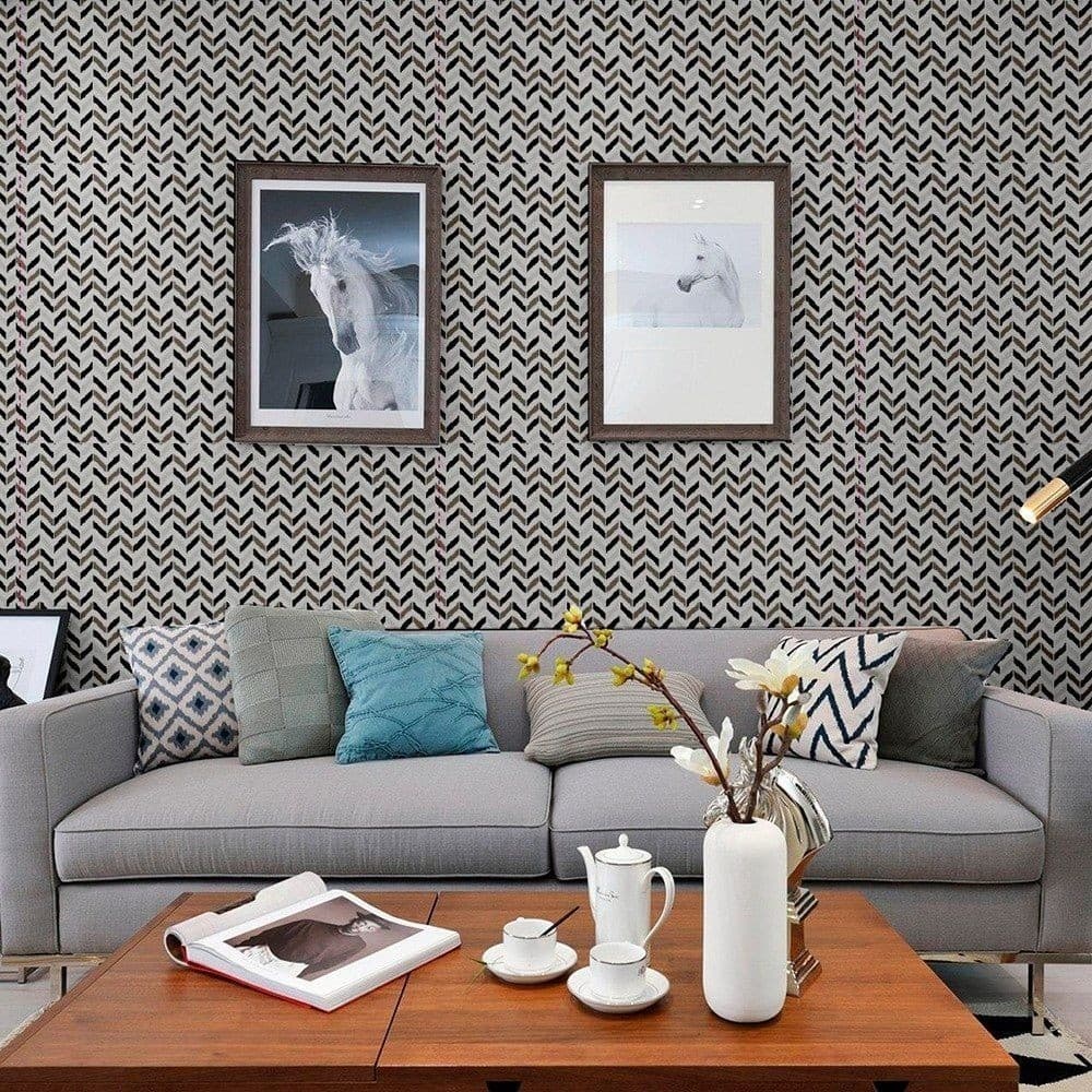 Papel Parede Adesivo Lavável PVC Textura Geométrica Zig Zag 5M