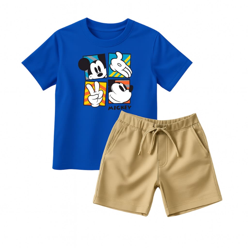 Conjunto Mickey Infantil Estampado Masculino Menino Malha em Algodão