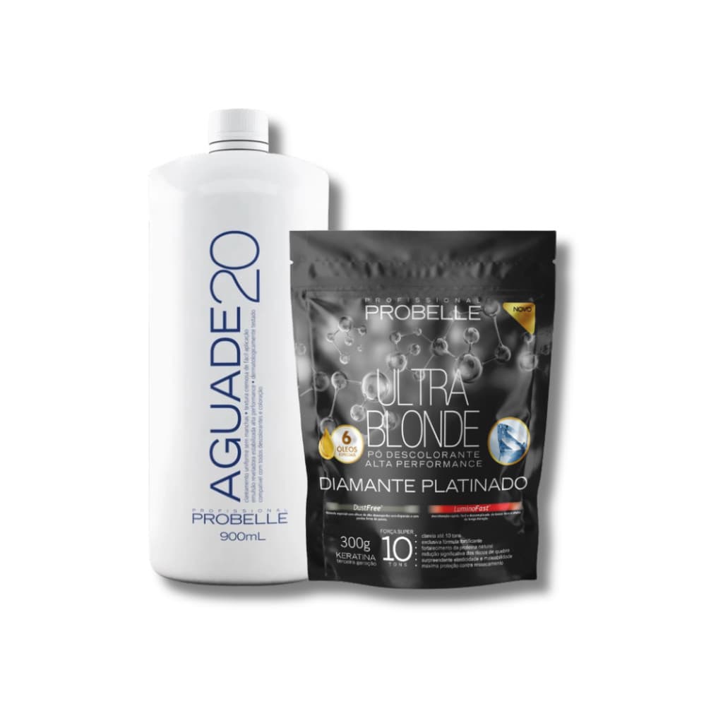 kit Pó Descolorante Platinado  Ultra Blond 300g + Água oxigenada Cremosa 20 vol 900ml probelle