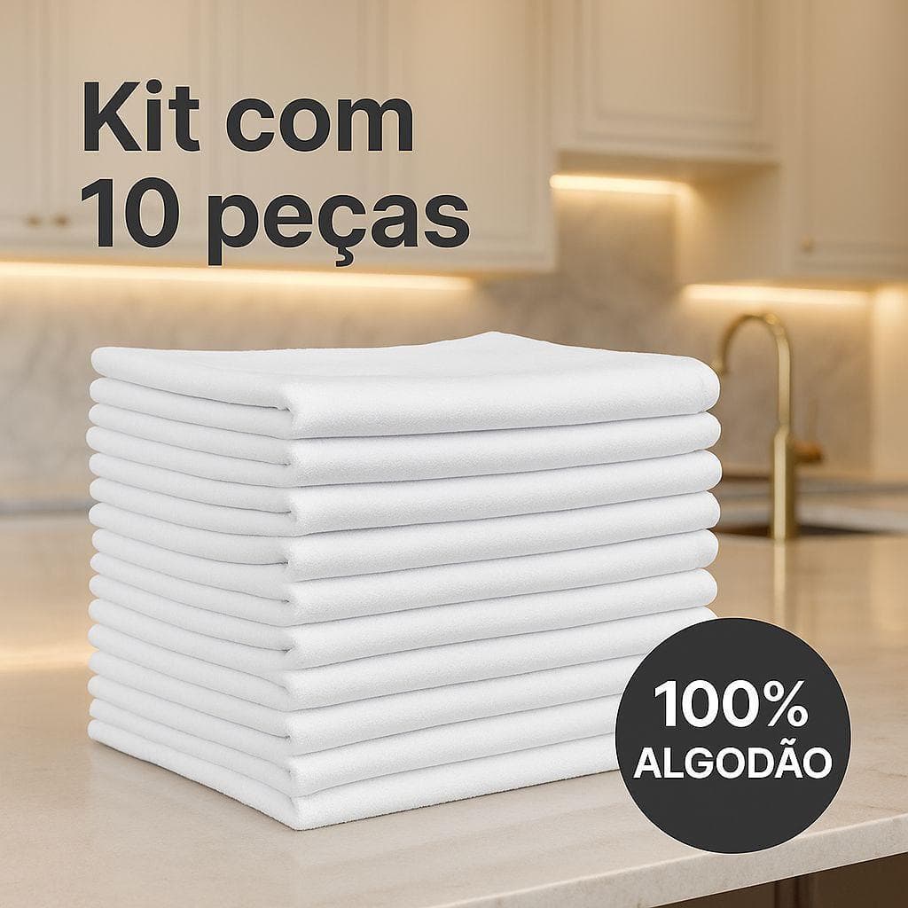 Panos de Prato Branco Liso 100% Algodão Alta Absorção Costura Reforçada