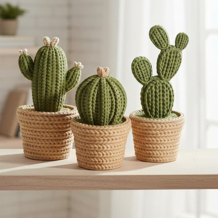 Promoção KIT 2 Cactos Decoração minimalista 3D Efeito Tricô – Decoração para sala Escritório  envio imediato