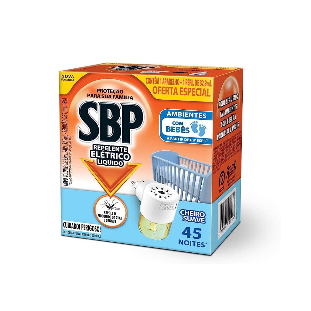 Repelente Elétrico Líquido SBP 45 Noites Aparelho + Refil,  Ambientes Com Bebês A Partir de 6 Meses