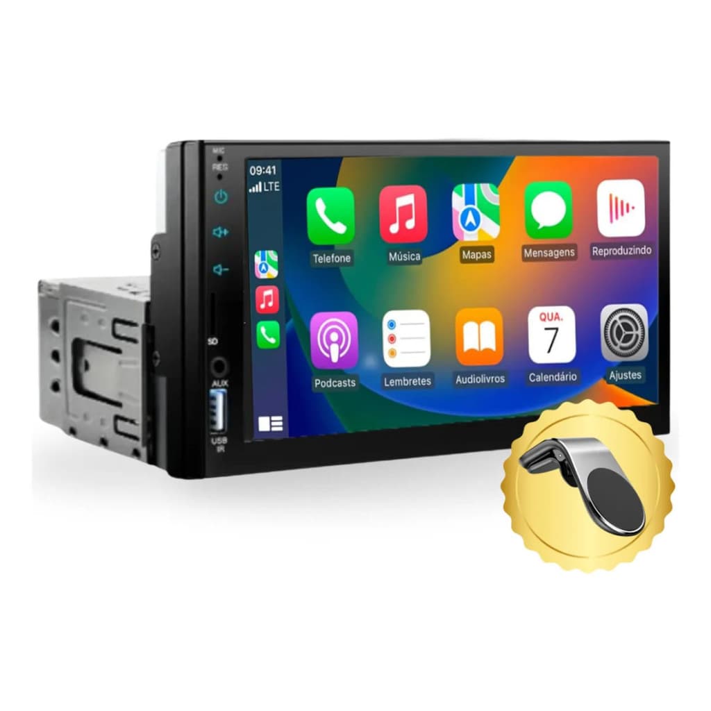 Som Multimídia Carro  Radio Automotiva Carplay Android-Auto