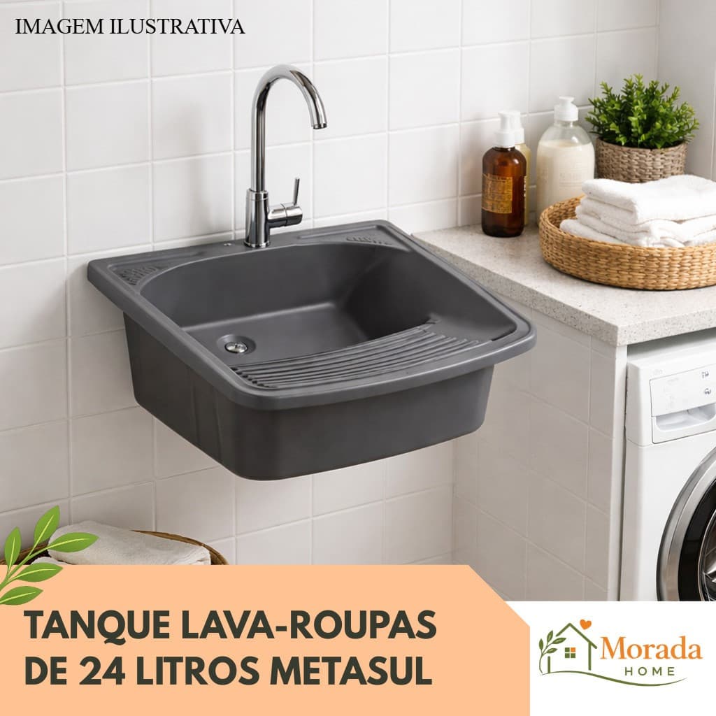 Tanque Completo Lava Roupas Metasul  24 Litros Sifão Ralo Engate Pia Lavanderia Tanquinho Resistente