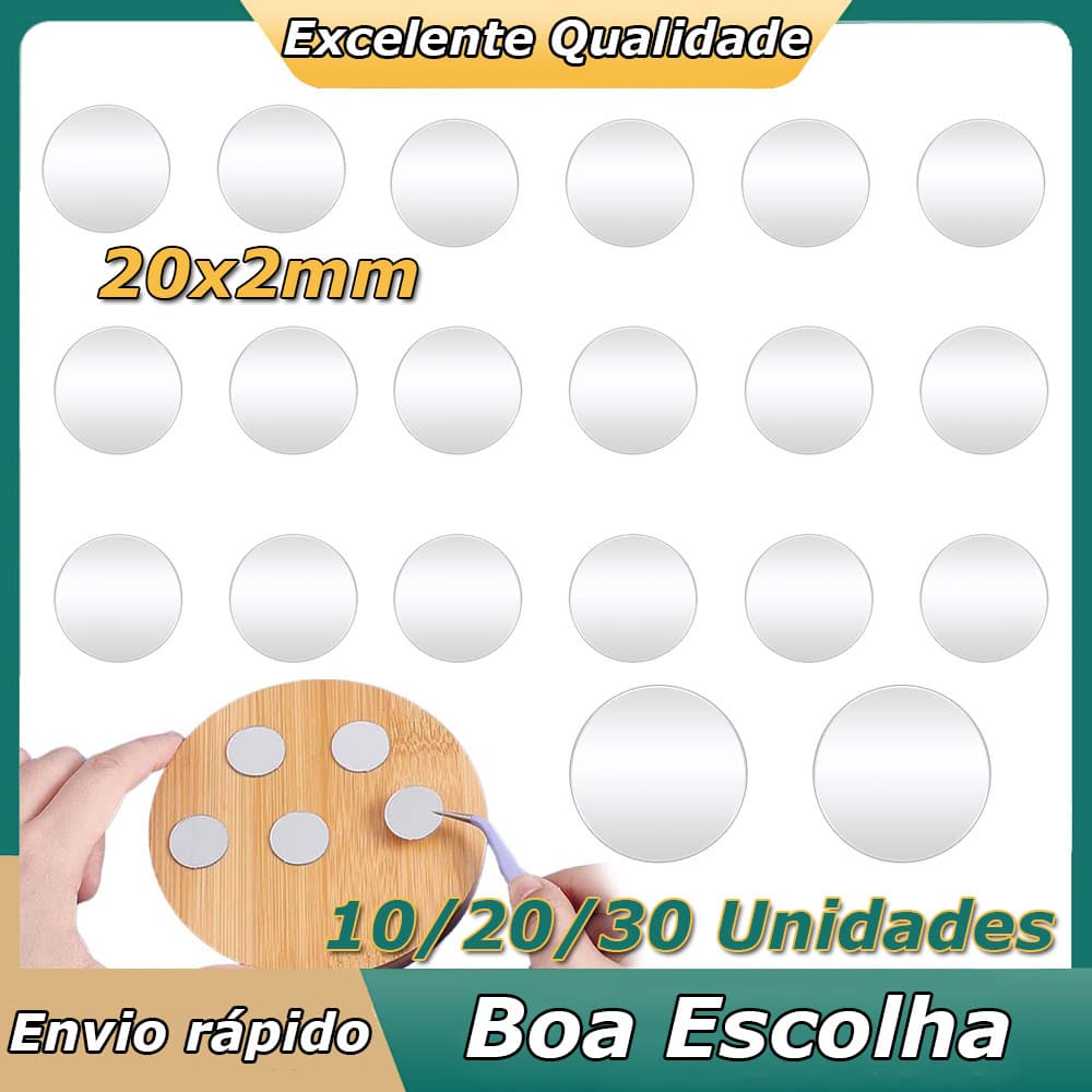10-30Pçs/set 20x20x2mm Espelho Redondo Adesivo Espelho Acrílico de Decoração de Espelho Arte Espelho Decoração
