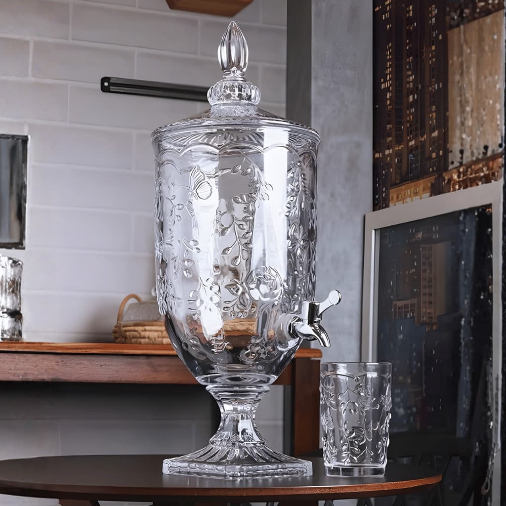 Suqueira Vidro Cristal 4.5L LYOR New Butterfly c/ Suporte e Torneira / Dispenser Bebidas / Eventos