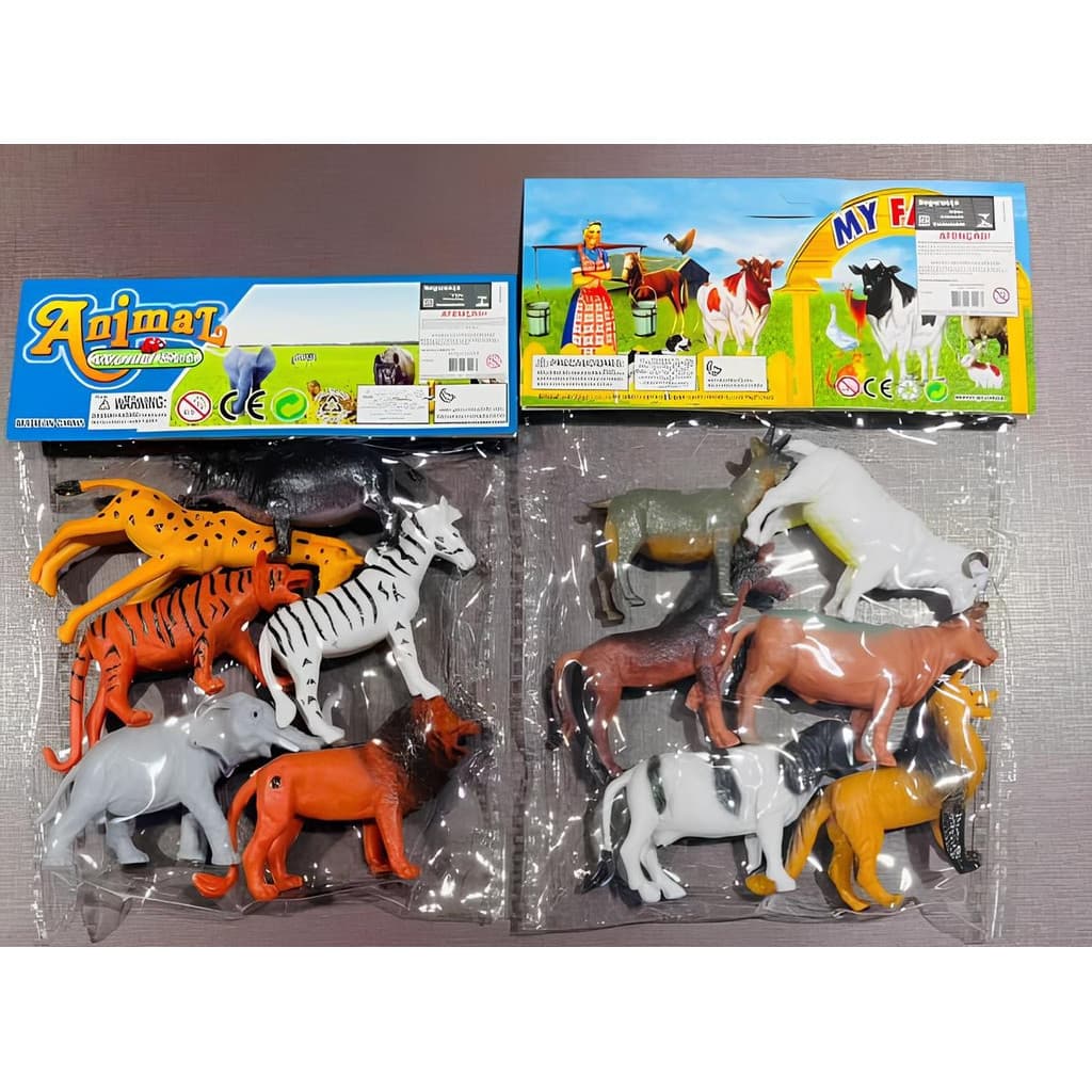 KIT 6 ANIMAIS DE FAZENDA / SELVAGEM PEQUENOS DE BORRACHA DIVERSOS