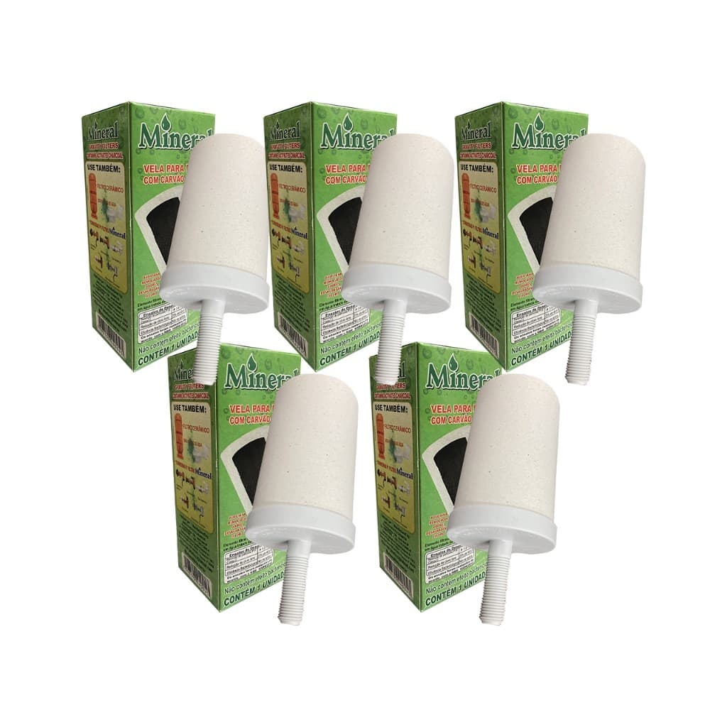 Kit 5 - Velas Carvão Ativado para Filtro De Barro - MINERAL ou ACQUA AZZURRA - Entrega Rápida - Oferta