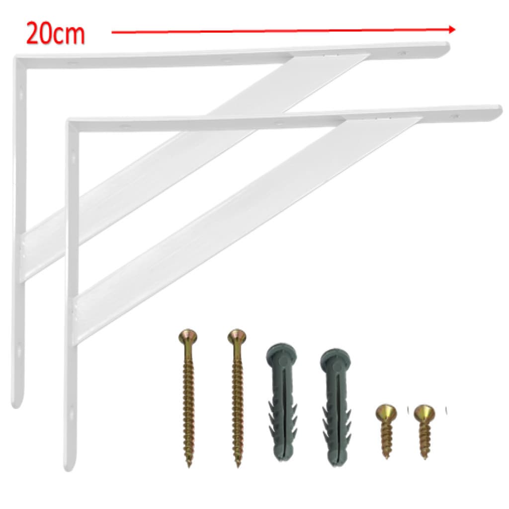 1 Par de Suporte Prateleira 20cm Reforçado Cantoneira Aço Branco Mão Francesa Com Bucha e Parafuso