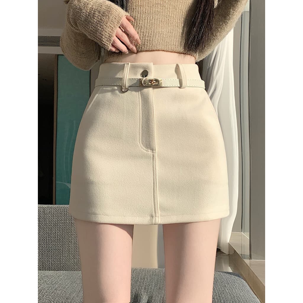 Saia de lã Off-White a-Line feminina outono inverno 2026 novo estilo pequena saia justa com botas