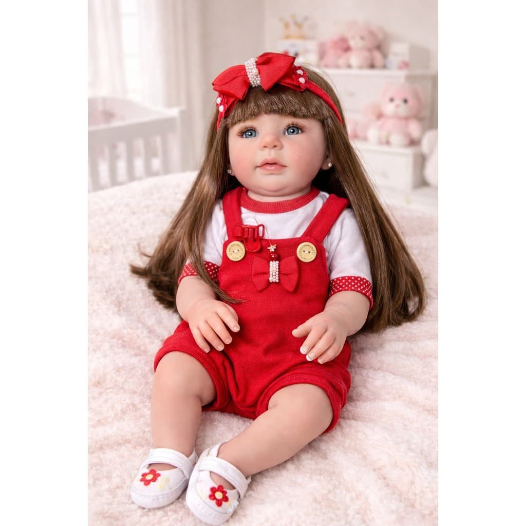 Boneca Bebê Reborn Abigail Cabelo Longo Realista 48cm