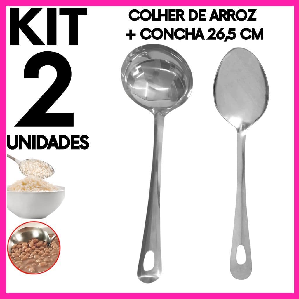 Kit 2 Peças Inox – Colher de Arroz Inox + Concha de Feijão Inox Cozinha