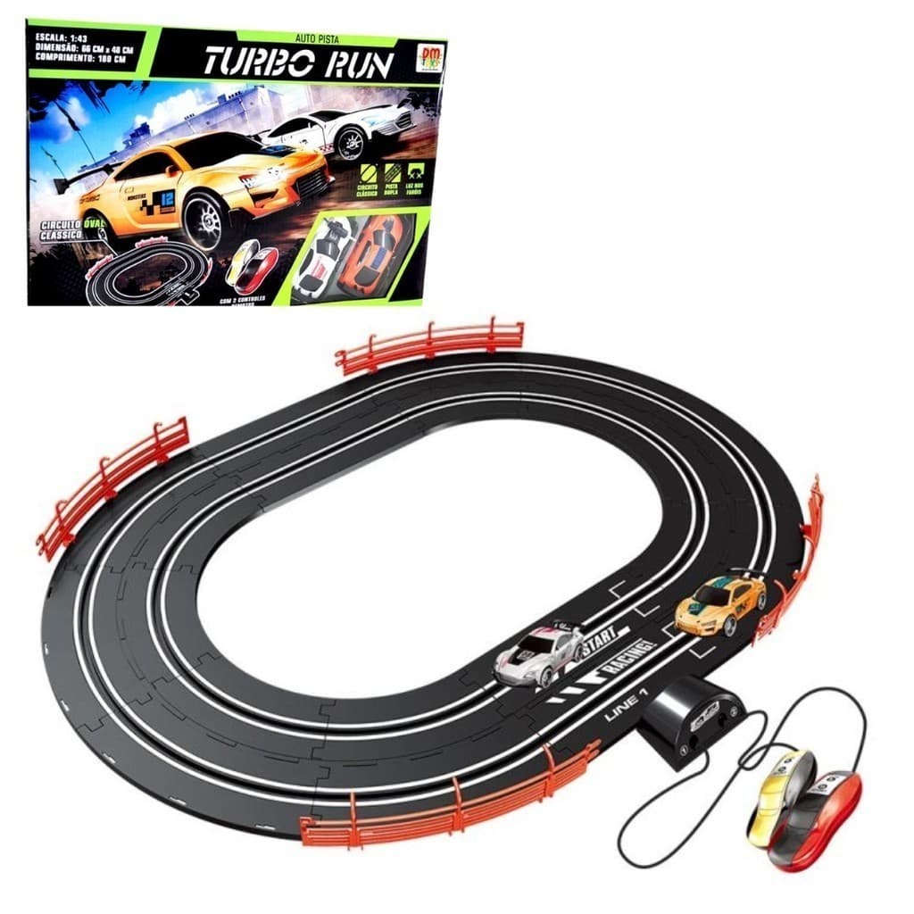 Autorama Infantil Turbo Run 180cm 99Toys Pista Dupla com 2 Carrinhos Luz Controle Remoto Corrida Elétrica