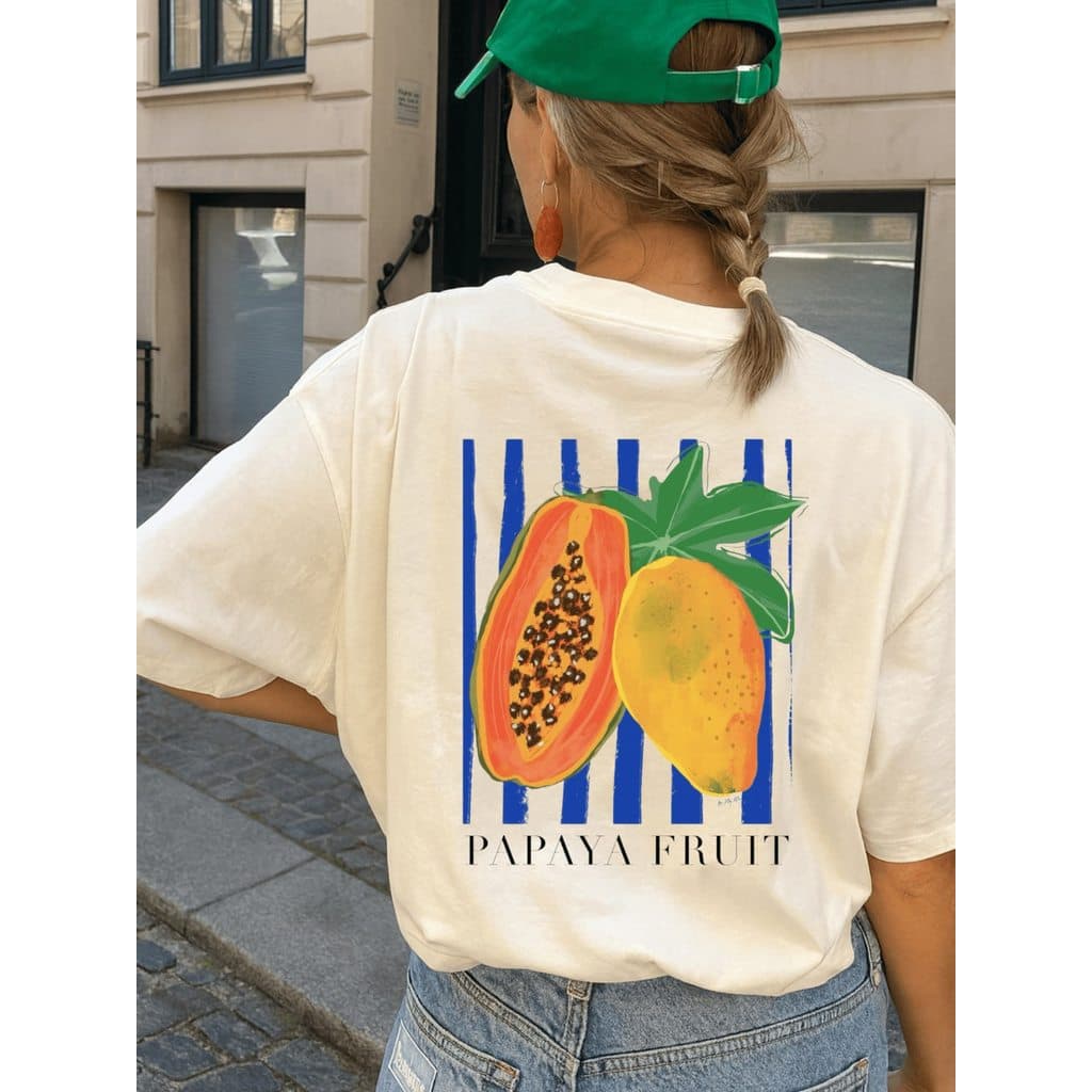 Camiseta Oversized Floral Brasileira Moda Verão Tshirt Estilosa Gola Redonda - Papaya Fruit