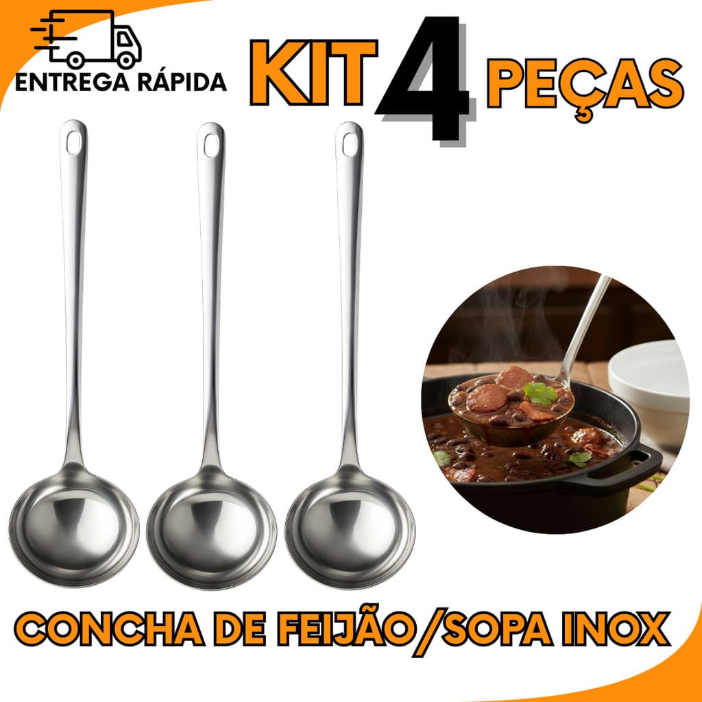 Kit 4 2 ou 1 Concha Inox para Servir Feijao Sopa e Caldos Utensilio Cozinha Pratico
