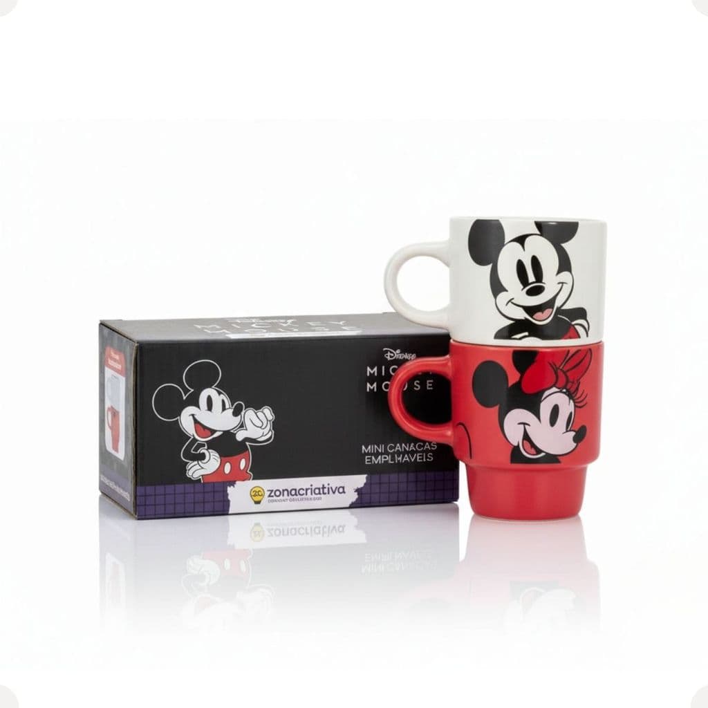 Conjunto Canecas Empilháveis 2 Peças 150ml Mickey e Minnie