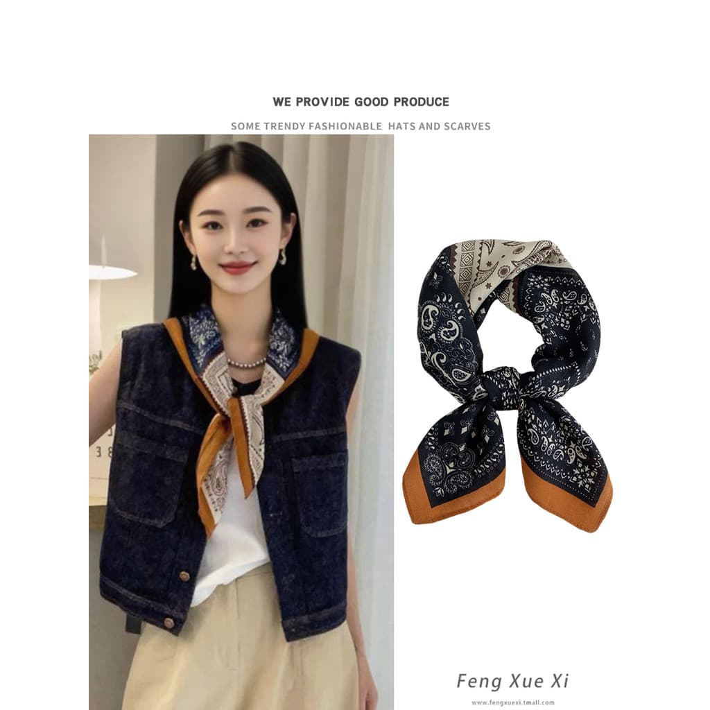 Flor de caju francês pequeno lenço quadrado feminino lenço de seda primavera outono All-Match High-End Retro cachecol pe
