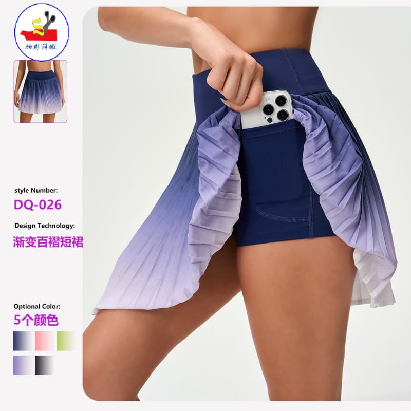 WSX falso saia de tênis gradiente de duas peças com bolso de secagem rápida respirável saia de Yoga esportes Casual saia