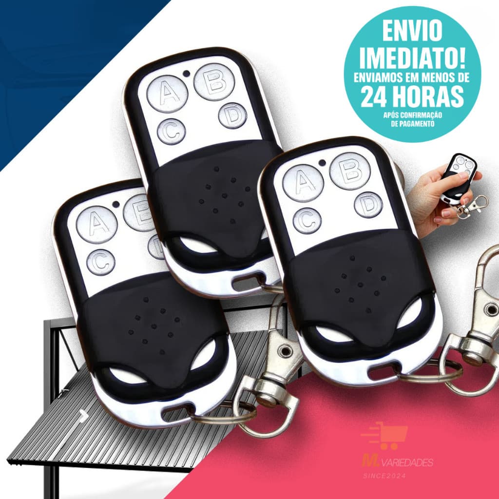 KIT 3 Controle Remoto Universal para Portão Automático Eletrônico Residencial com 4 Botões 433mhz