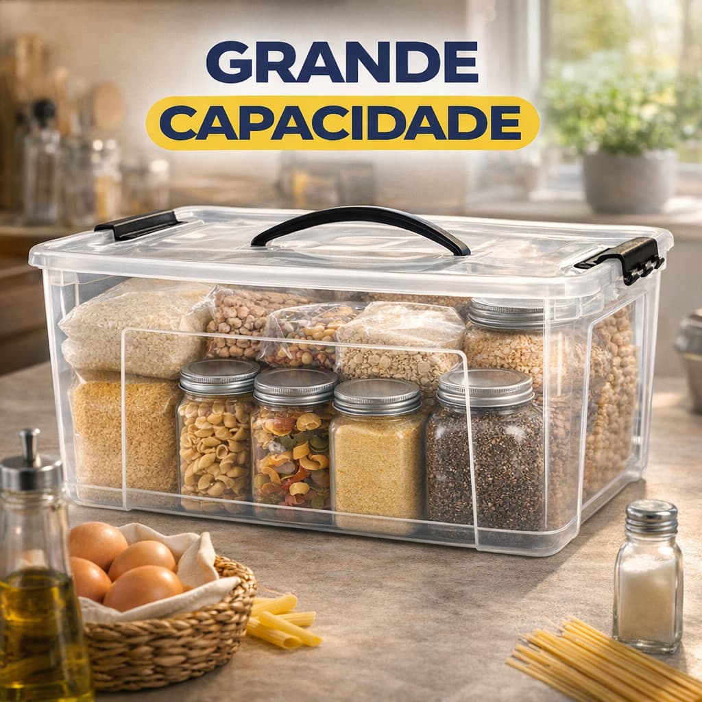 Kit 3 Caixas Organizadoras Plásticas Com Tampa 7,3L 12,4L 20L Transparente