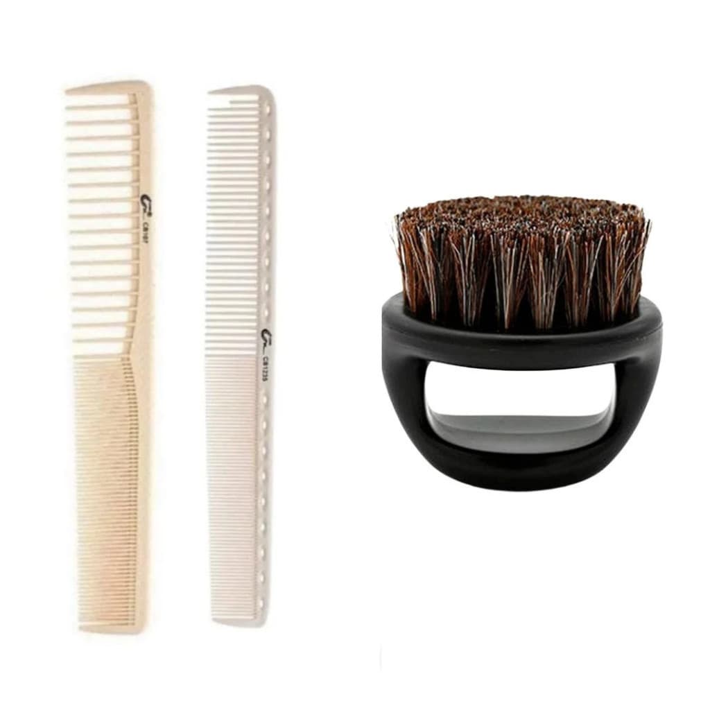 Kit Barbeiro Escovinha Dedos Disfarce + 2 Pentes Umi Carbono Barbearia Barber