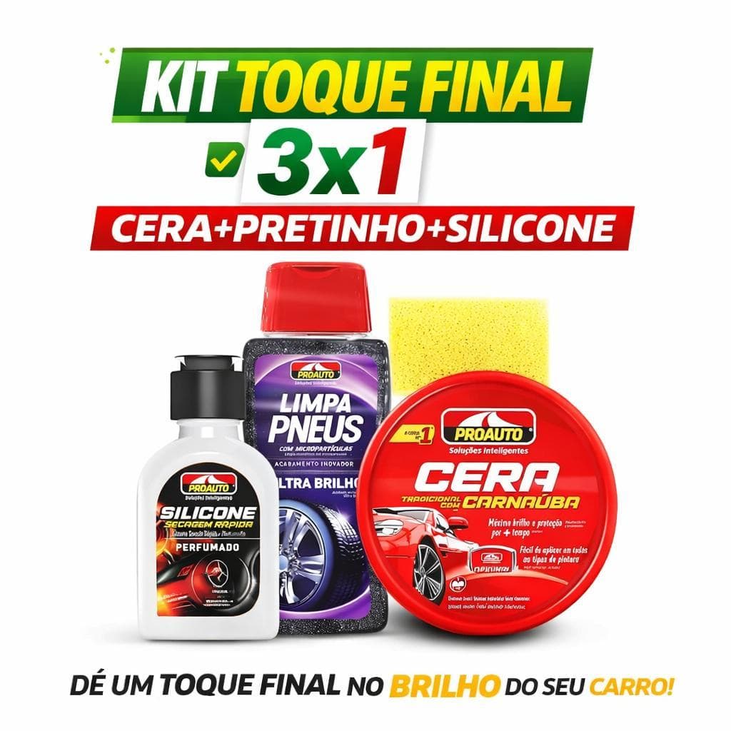 Kit Completo Carro Limpo e Brilhando 3x1 Shampoo + Pretinho + Silicone