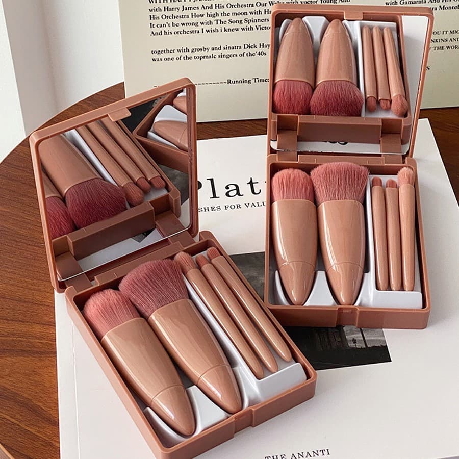 ANA1108 Kit 5 de MINI pincéis Para maquiagem Com espelho