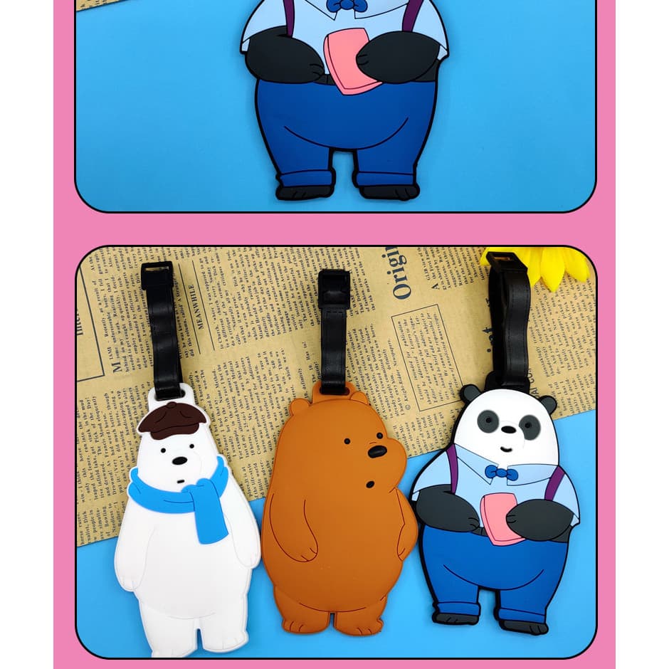Etiqueta de bagagem fofa indispensável para viagem, urso marrom, três ursinhos, etiqueta de bagagem D6B2