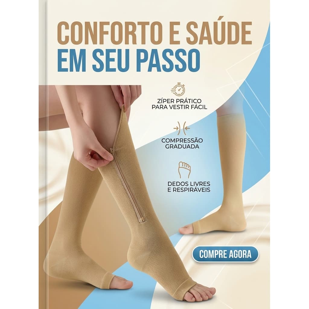 Meia Compressão 3/4 Zíper 20-30 Mmhg Para Varizes Inchaço Trombose e Dores